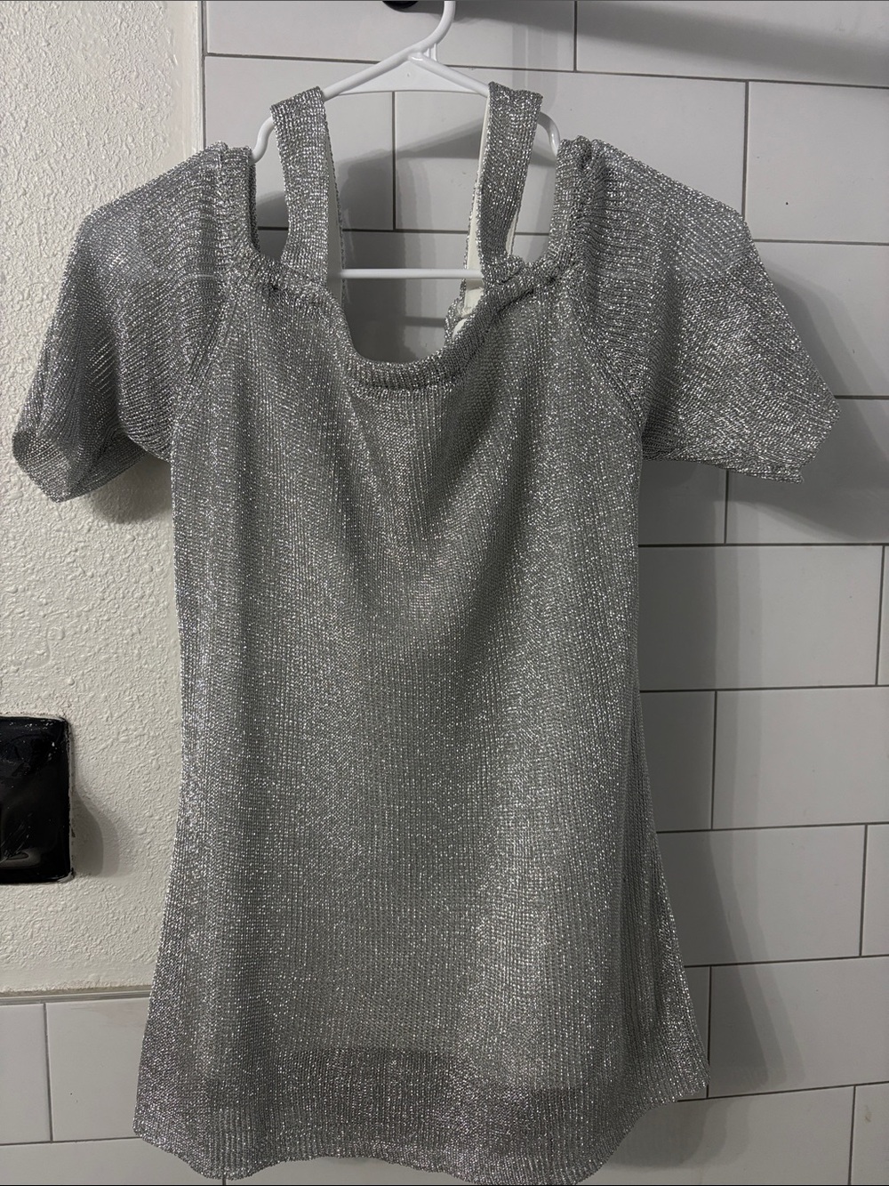 Chico's Silver Metallic Off-the-Shoulder Sweater